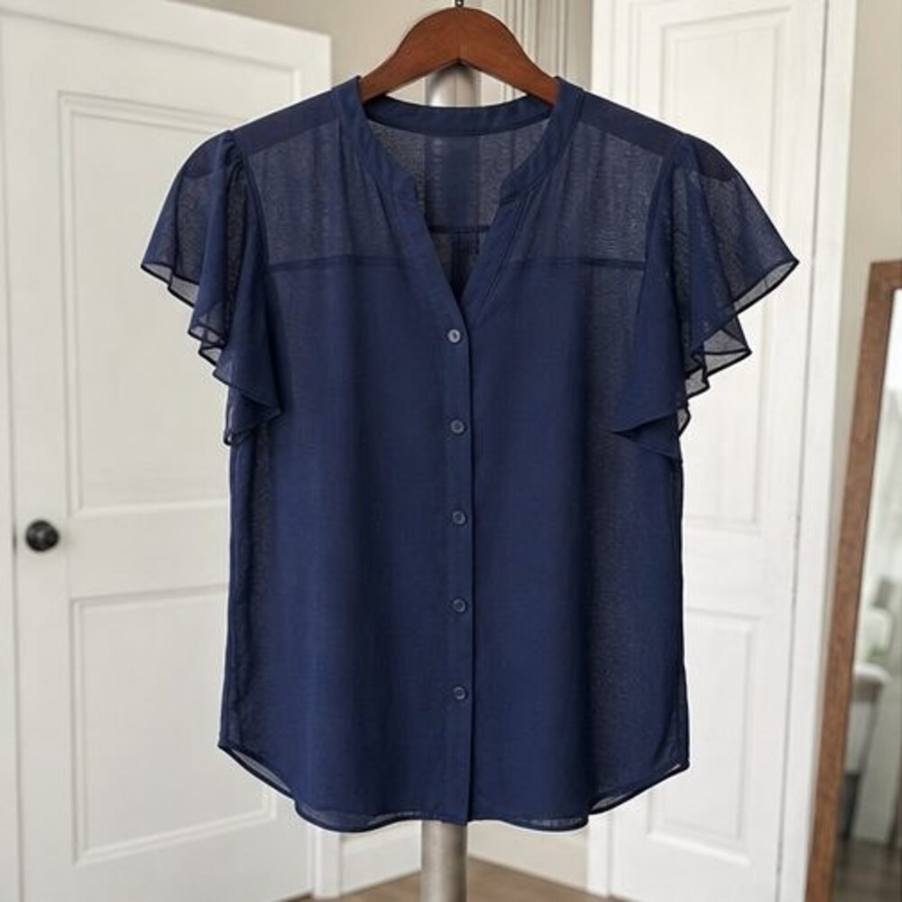 Navy Puff Sleeve Top